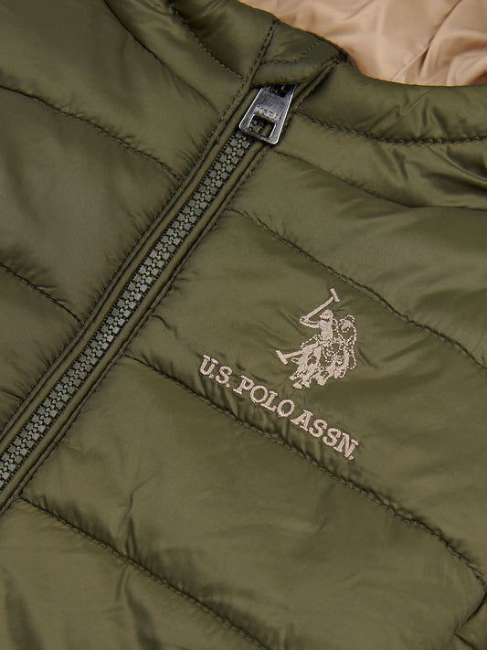 Boys Hooded Quilted Jacket with Peak in Forest Night