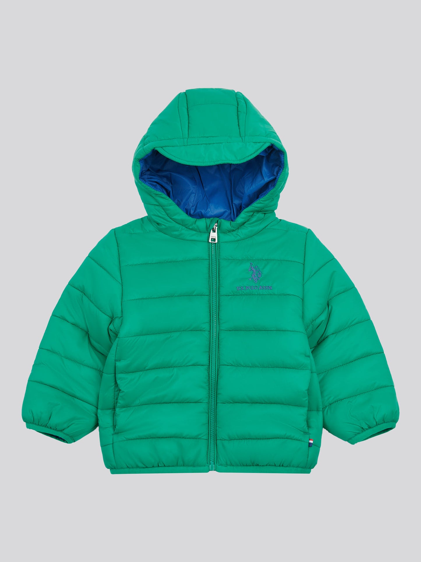 Boys Hooded Quilted Jacket with Peak in Golf Green