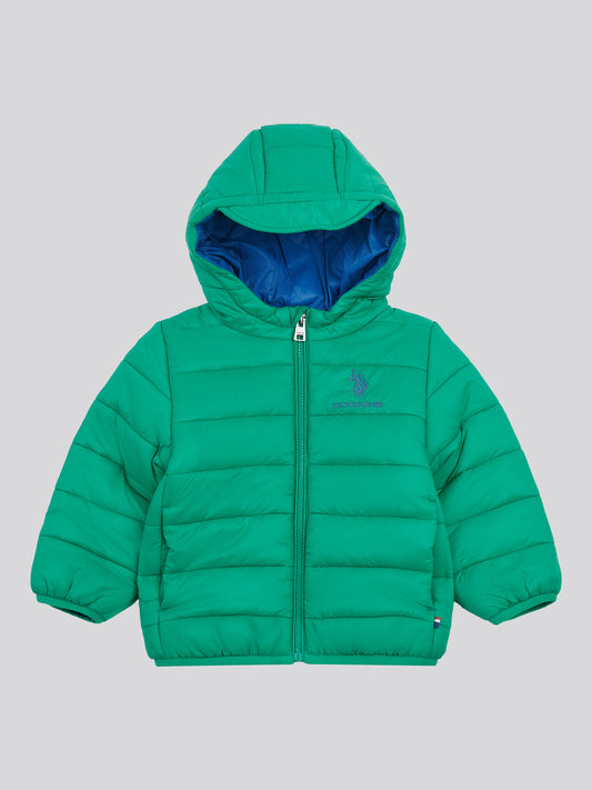 Boys Hooded Quilted Jacket with Peak in Golf Green