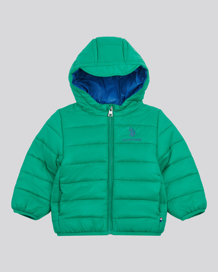 Boys Hooded Quilted Jacket with Peak in Golf Green