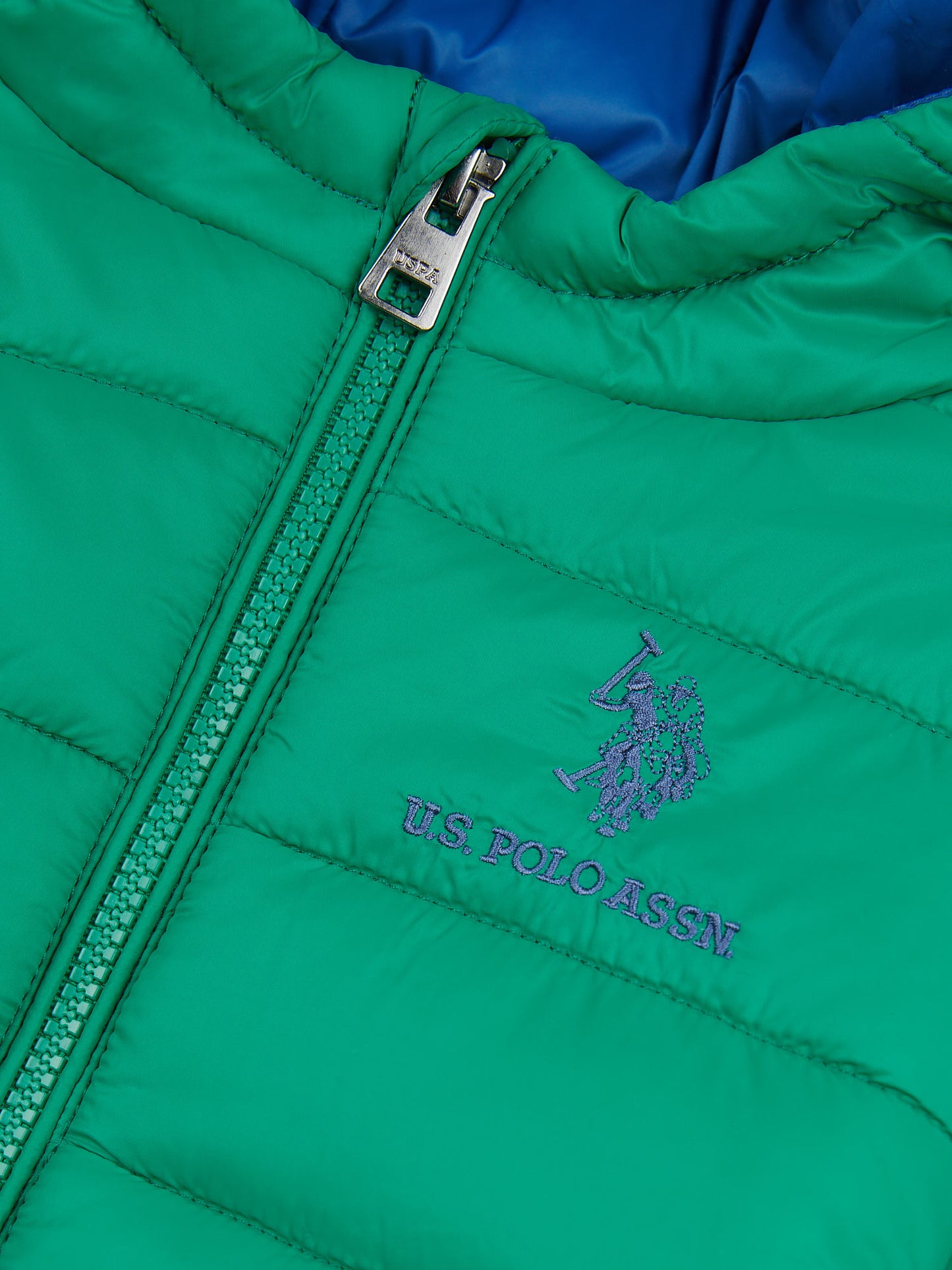 Boys Hooded Quilted Jacket with Peak in Golf Green