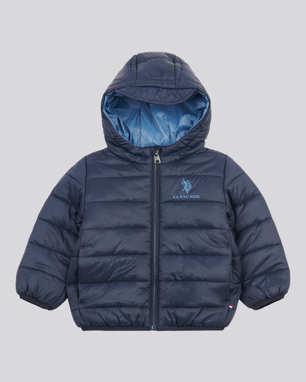 Boys Hooded Quilted Jacket with Peak in Dark Sapphire Navy