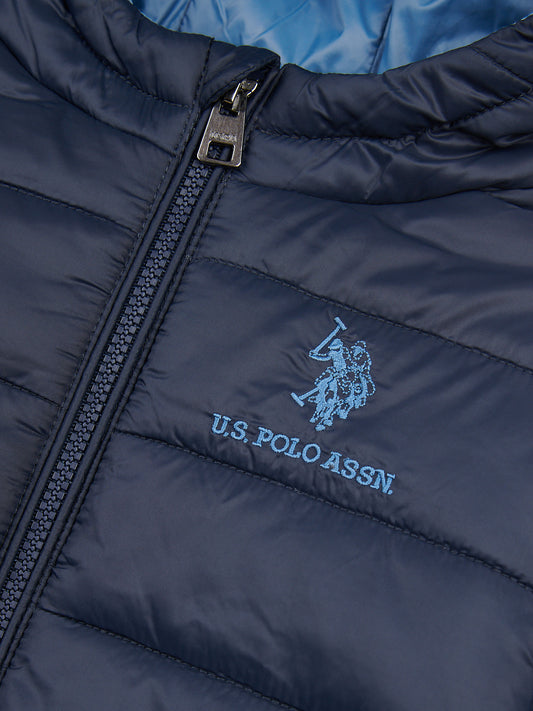 Boys Hooded Quilted Jacket with Peak in Dark Sapphire Navy