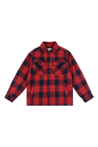 Boys Check Lined Shacket in Haute Red
