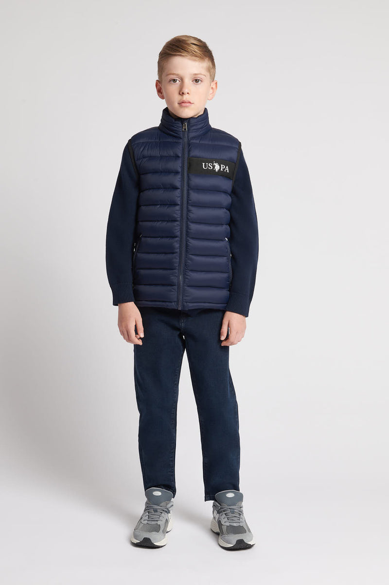 Boys Lightweight Quilted Tape Gilet in Navy Blue
