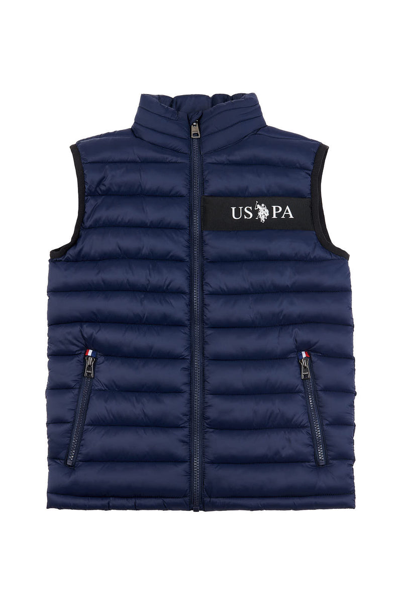 Boys Lightweight Quilted Tape Gilet in Navy Blue