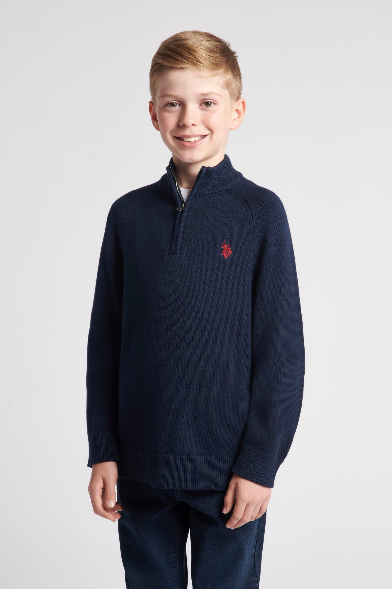 Boys Quarter Zip Knitted Sweatshirt in Navy Blue