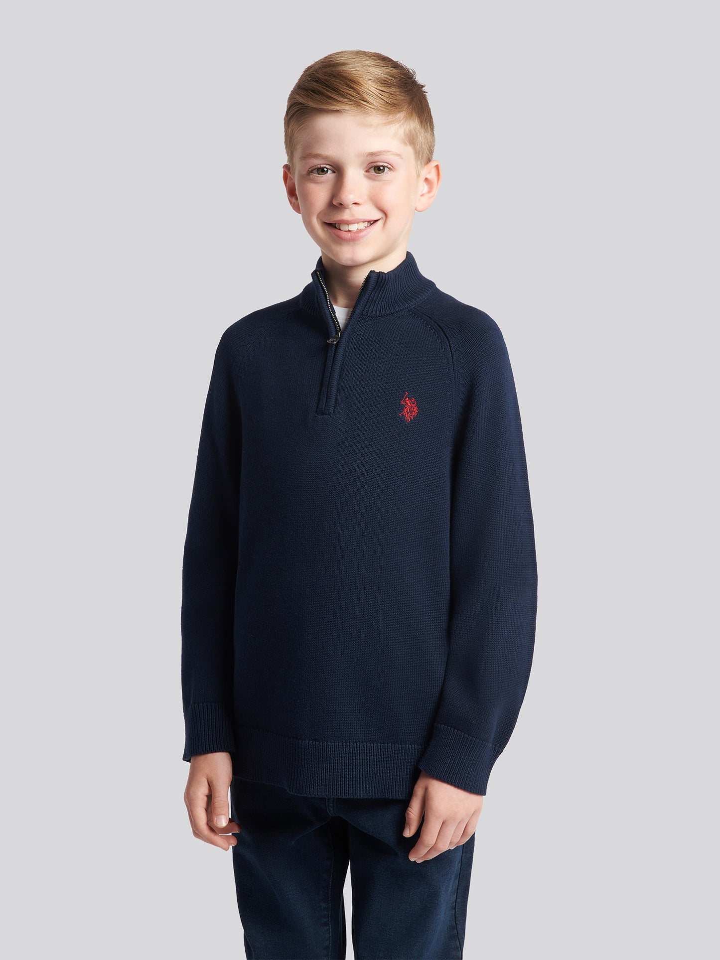 Boys Quarter Zip Knitted Sweatshirt in Navy Blue