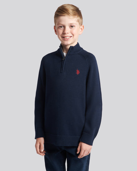 Boys Quarter Zip Knitted Sweatshirt in Navy Blue