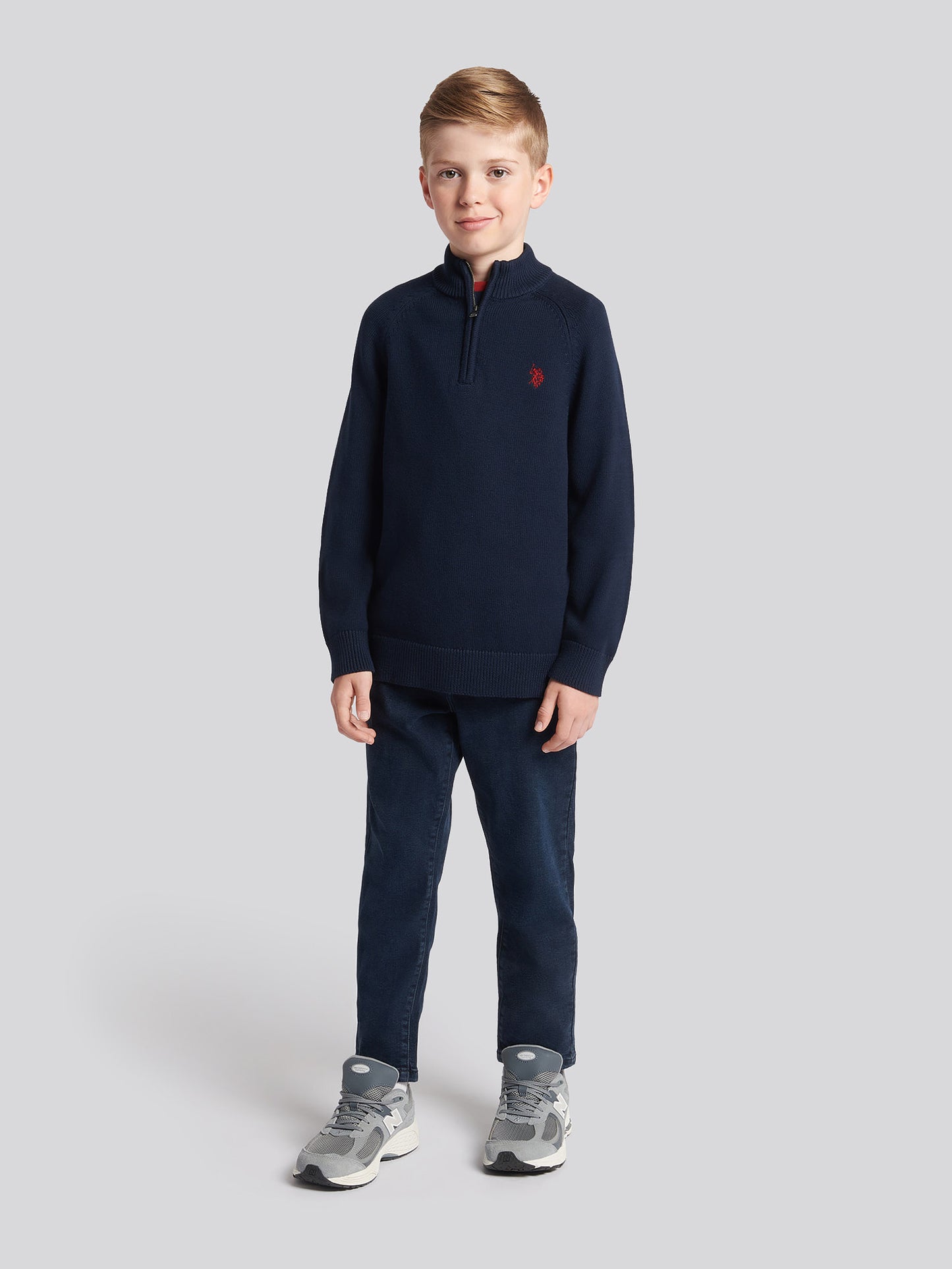 Boys Quarter Zip Knitted Sweatshirt in Navy Blue