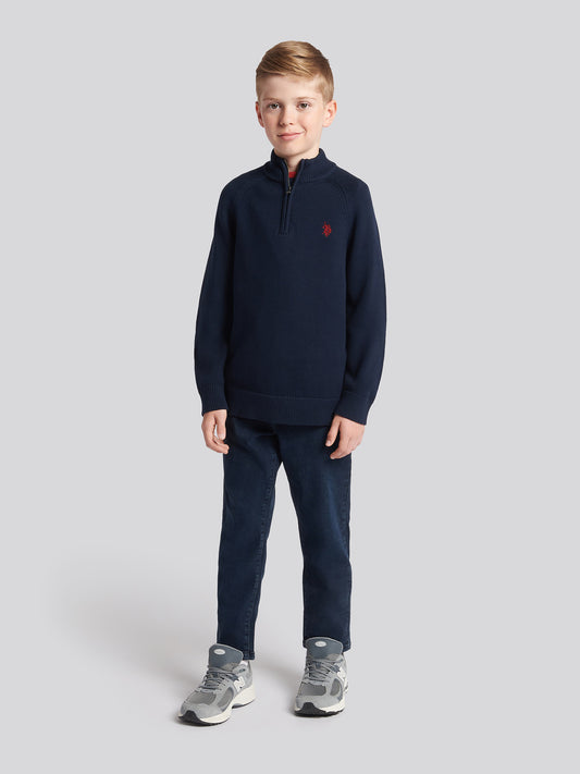 Boys Quarter Zip Knitted Sweatshirt in Navy Blue