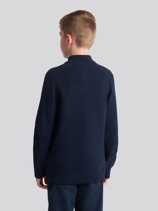 Boys Quarter Zip Knitted Sweatshirt in Navy Blue