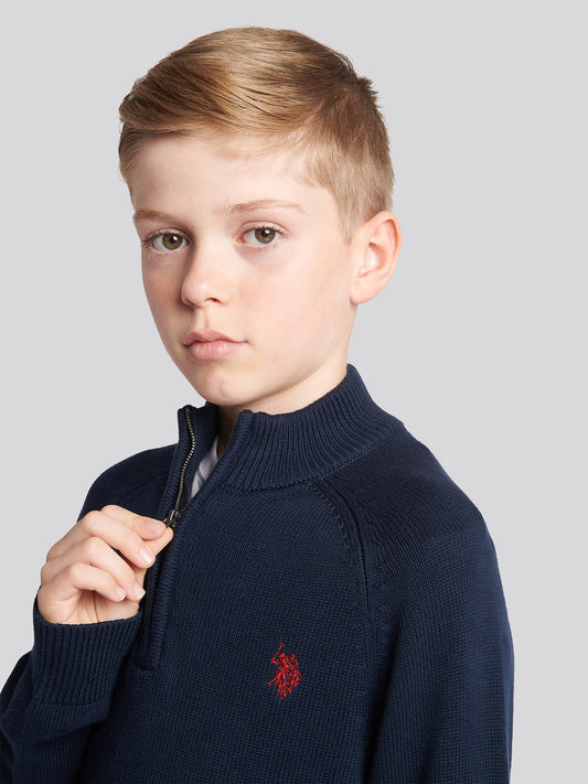 Boys Quarter Zip Knitted Sweatshirt in Navy Blue