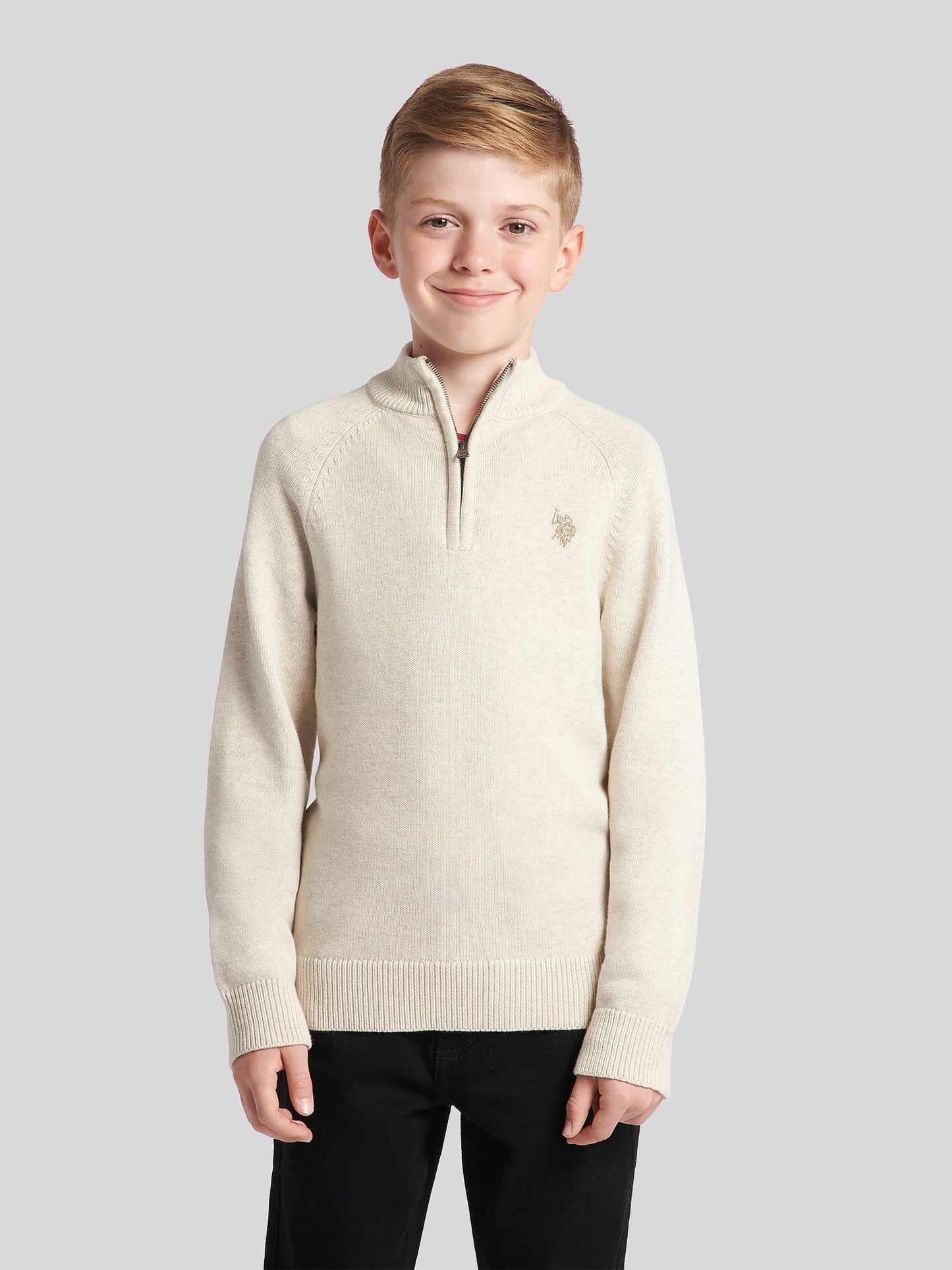 Boys Quarter Zip Knitted Sweatshirt in Birch Marl