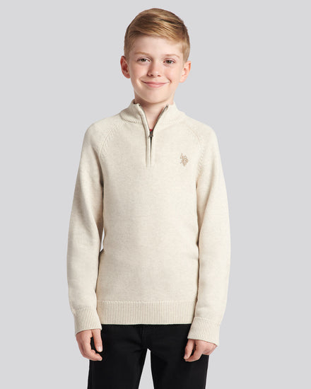 Boys Quarter Zip Knitted Sweatshirt in Birch Marl