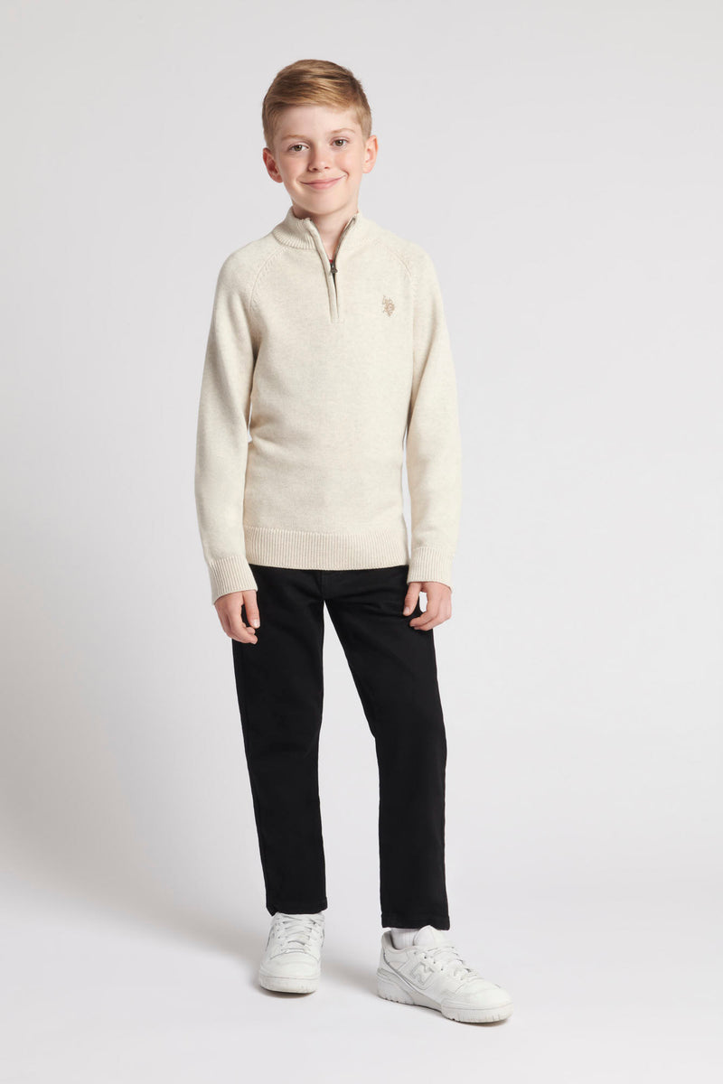 Boys Quarter Zip Knitted Sweatshirt in Birch Marl