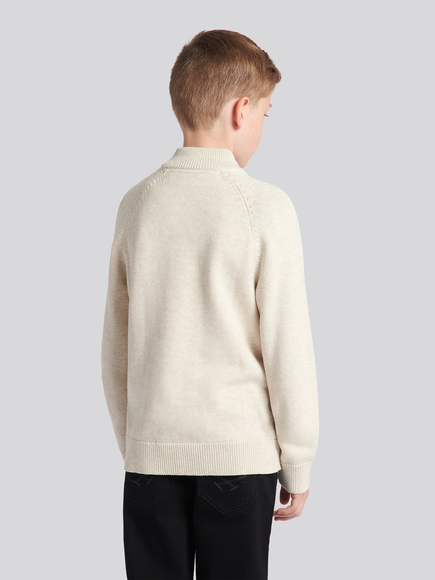 Boys Quarter Zip Knitted Sweatshirt in Birch Marl