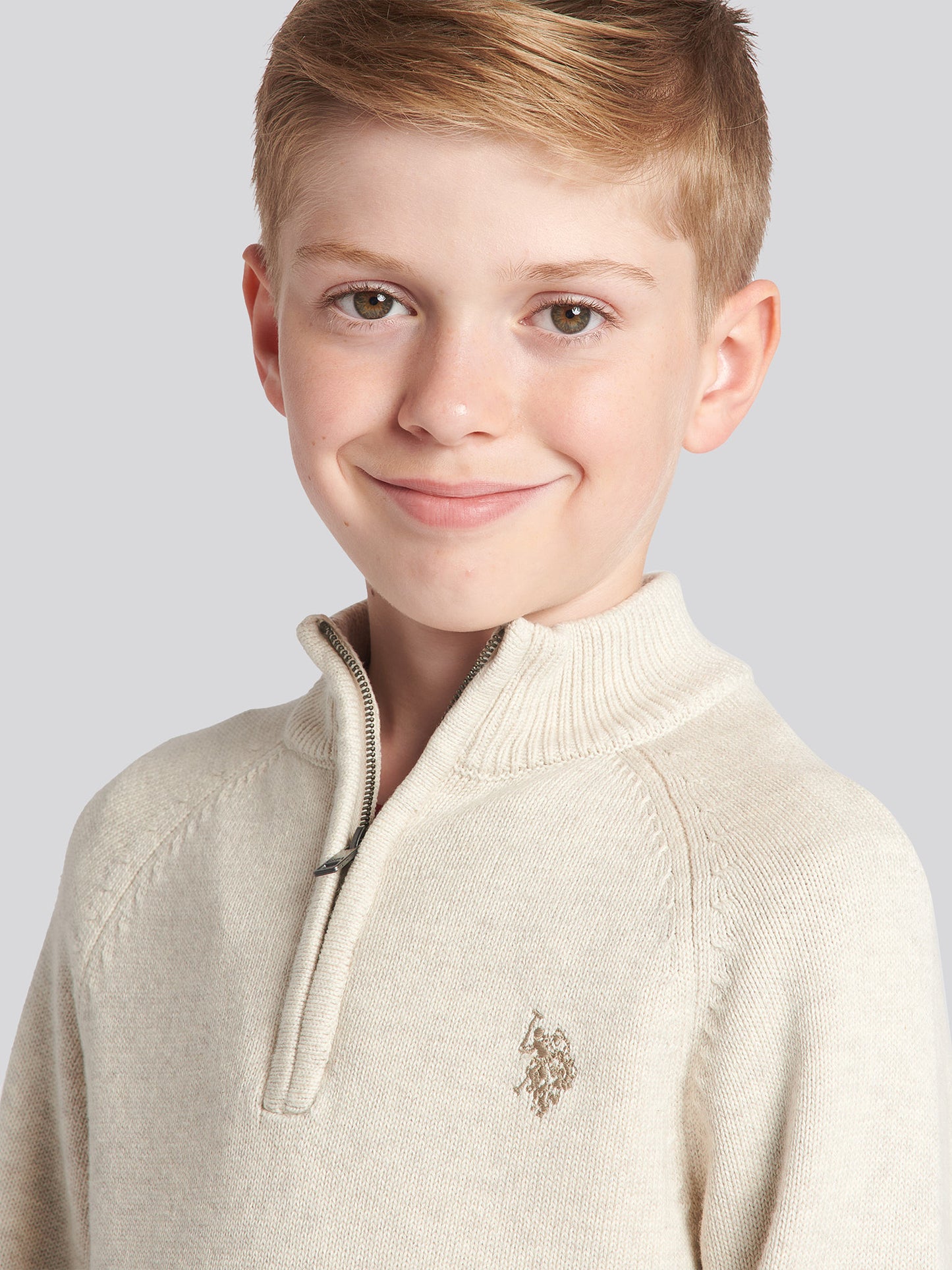 Boys Quarter Zip Knitted Sweatshirt in Birch Marl
