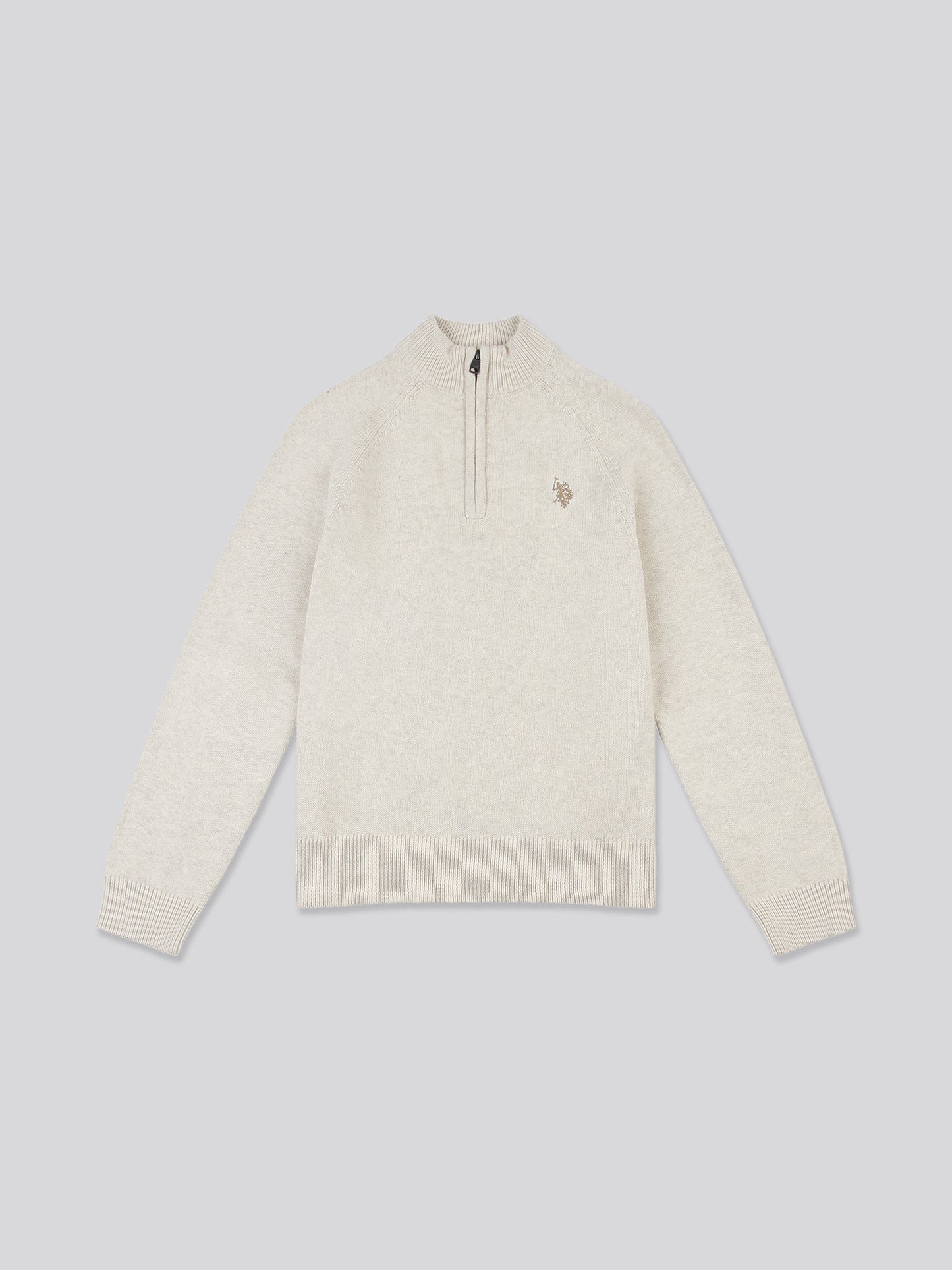 Boys Quarter Zip Knitted Sweatshirt in Birch Marl