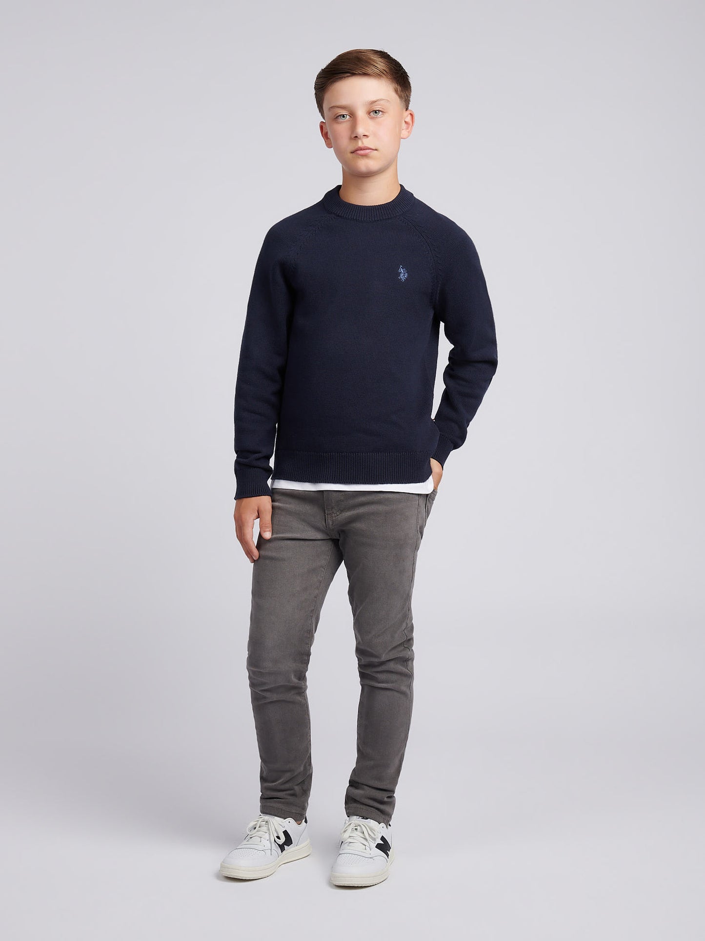 Boys Double Horsemen Knit ¼ Zip in Dark Sapphire Navy