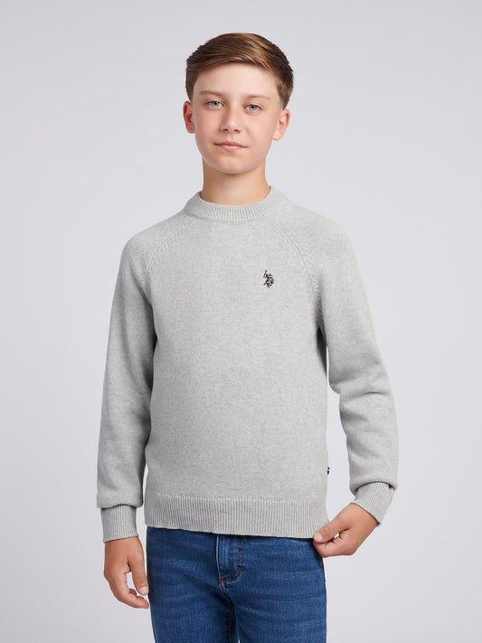 Boys Double Horsemen Knit ¼ Zip in Mid Grey Marl