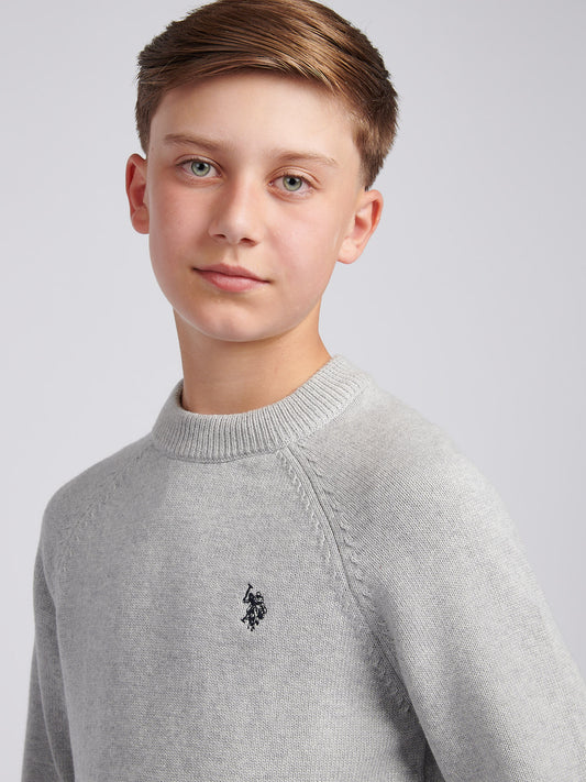 Boys Double Horsemen Knit ¼ Zip in Mid Grey Marl