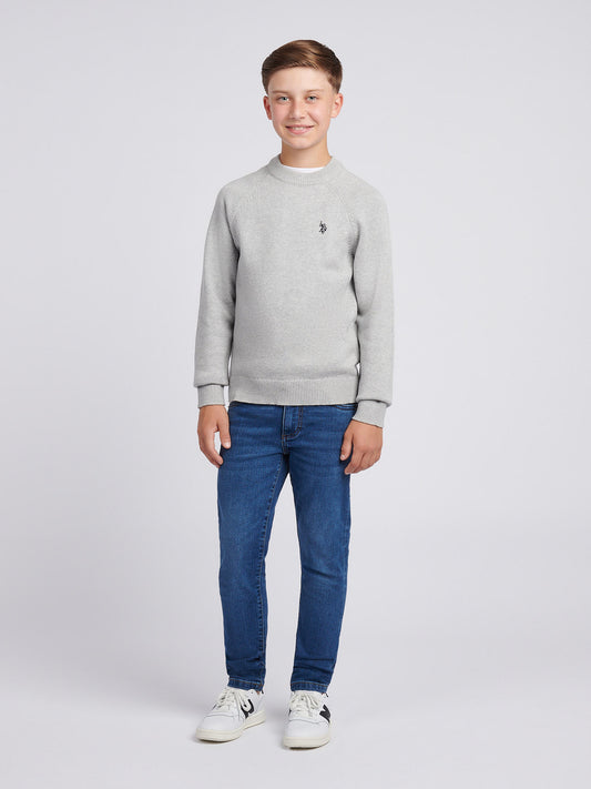 Boys Double Horsemen Knit ¼ Zip in Mid Grey Marl