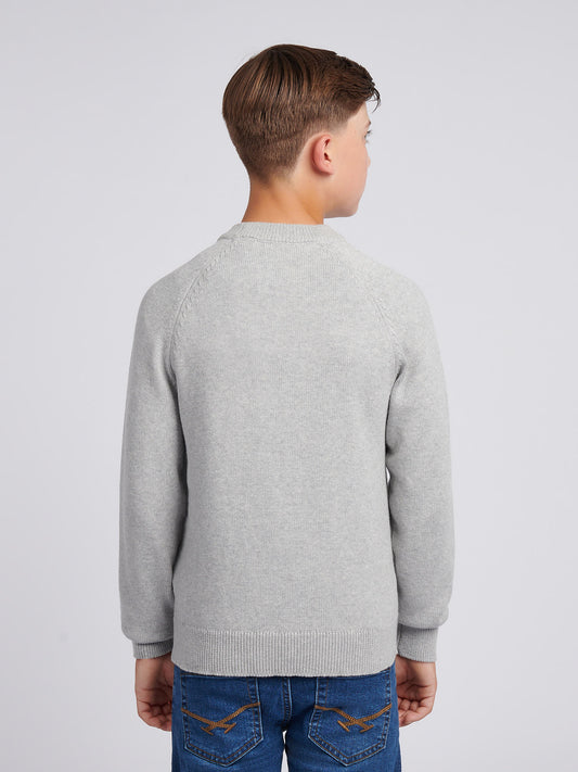 Boys Double Horsemen Knit ¼ Zip in Mid Grey Marl