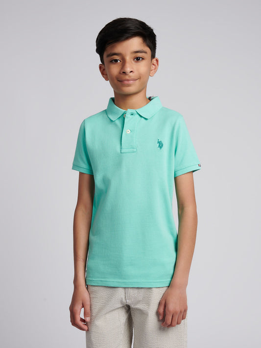 Boys Double Horsemen Polo Shirt in Pool Blue
