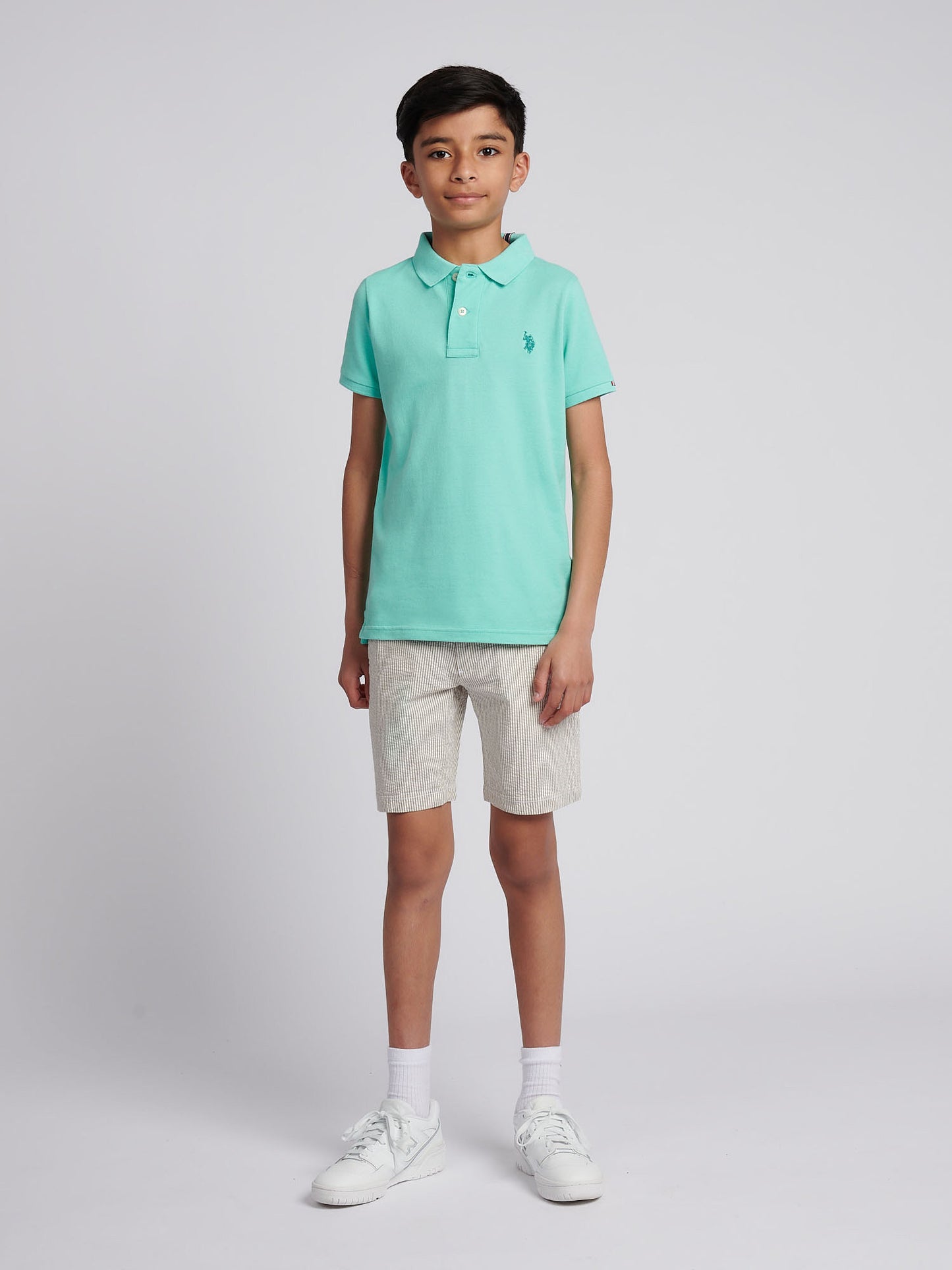 Boys Double Horsemen Polo Shirt in Pool Blue