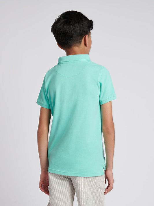 Boys Double Horsemen Polo Shirt in Pool Blue