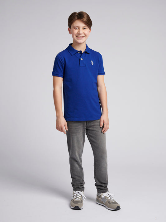 Boys Double Horsemen Polo Shirt in Sodalite Blue