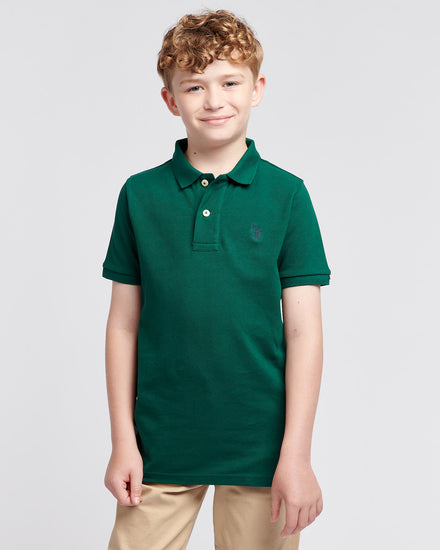 Boys Double Horsemen Polo Shirt in Rain Forest
