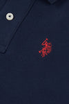 Boys Pique Polo Shirt in Dark Sapphire Navy / Haute Red DHM