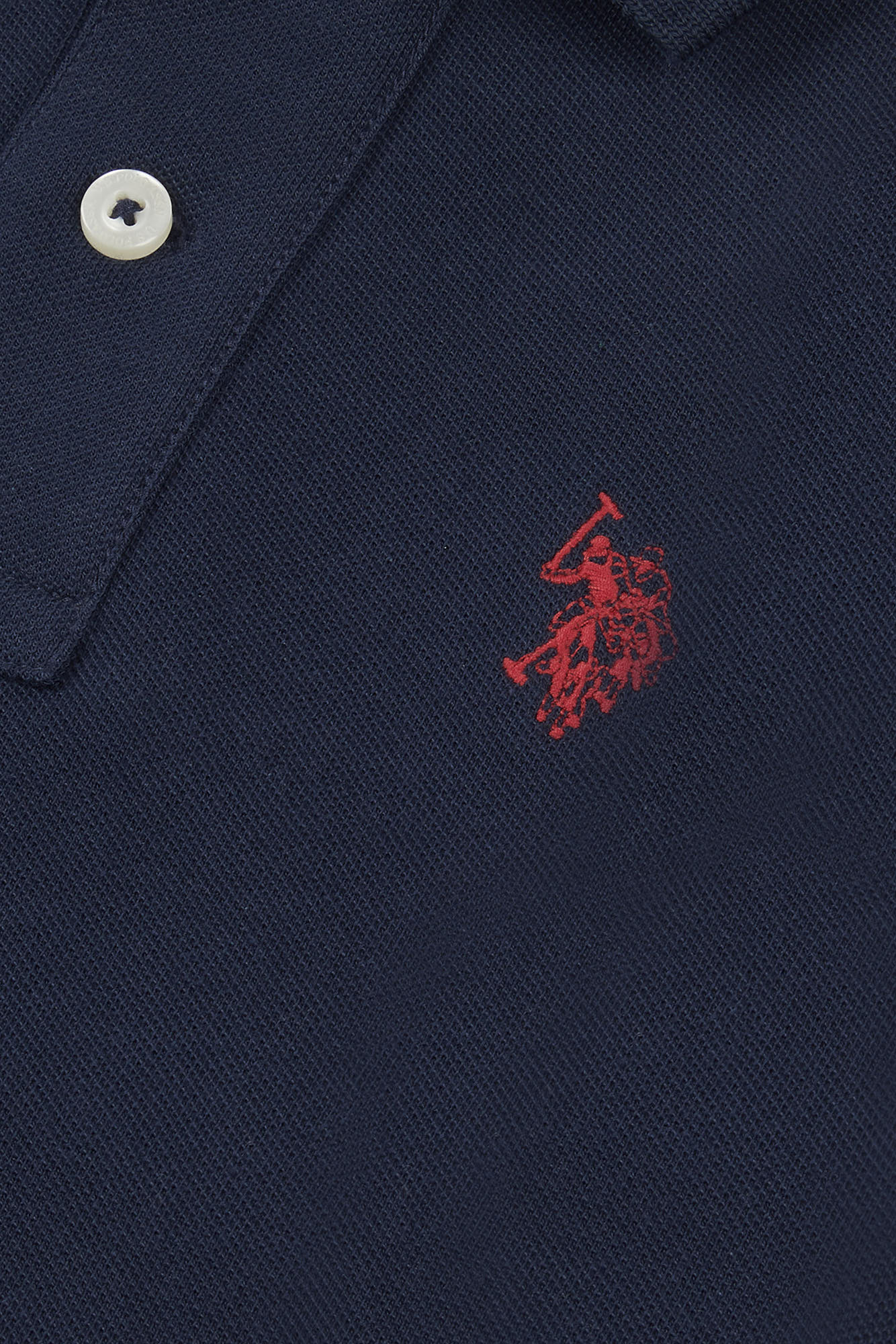 Boys Pique Polo Shirt in Dark Sapphire Navy / Haute Red DHM