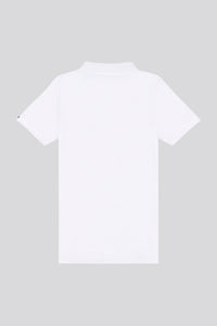 Boys Pique Polo Shirt in White / Dark Sapphire Navy DHM