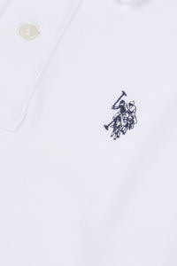 Boys Pique Polo Shirt in White / Dark Sapphire Navy DHM