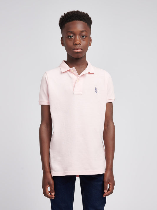 Boys Double Horsemen Polo Shirt in Tickled Pink