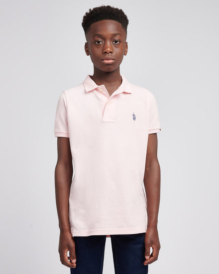 Boys Double Horsemen Polo Shirt in Tickled Pink