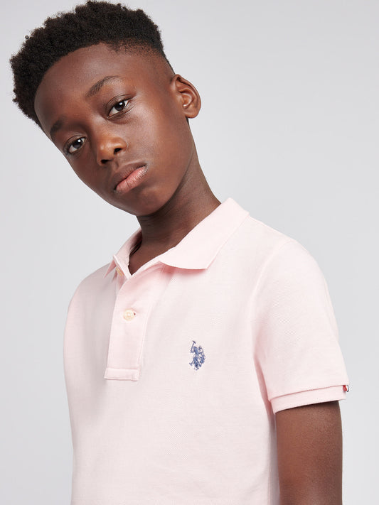 Boys Double Horsemen Polo Shirt in Tickled Pink
