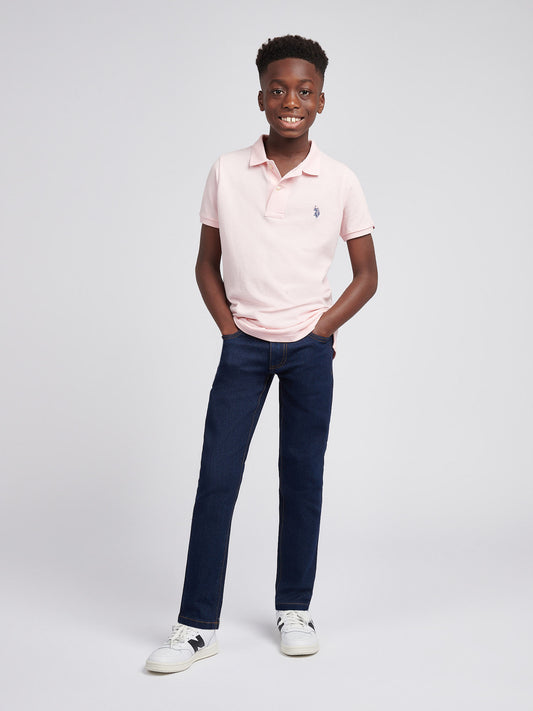 Boys Double Horsemen Polo Shirt in Tickled Pink