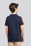 Boys Player 3 Pique Polo Shirt in Dark Sapphire Navy / Haute Red DHM