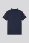 Boys Player 3 Pique Polo Shirt in Dark Sapphire Navy / Haute Red DHM