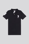 Boys Player 3 Pique Polo Shirt in Black Bright White DHM