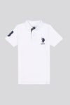 Boys Player 3 Pique Polo Shirt in White / Dark Sapphire Navy DHM