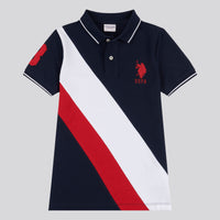 Boys Player 3 Sash Polo Shirt in Dark Sapphire Navy / Haute Red DHM