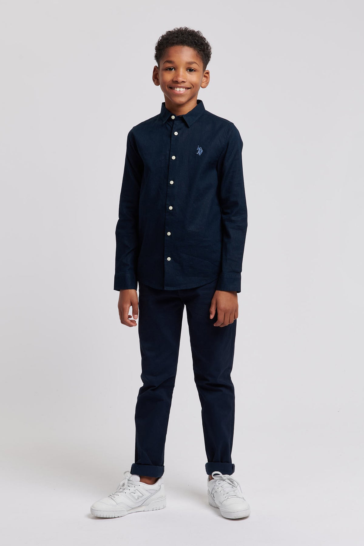 Boys Linen Blend Shirt in Dark Sapphire Navy / Moonlight Blue DHM