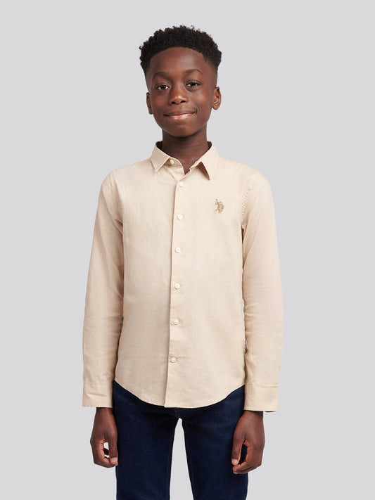 Boys Linen Blend Shirt in Doeskin