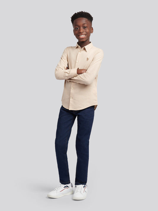 Boys Linen Blend Shirt in Doeskin