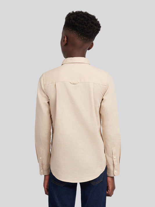 Boys Linen Blend Shirt in Doeskin